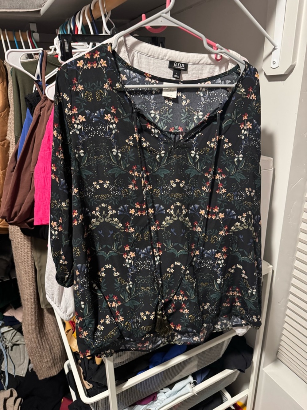 Kaileigh Black Floral V-Neck Tie Blouse